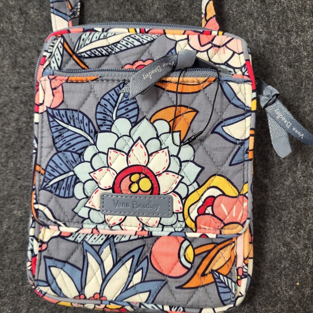 Vera Bradley RFID All in One Crossbody Bag Gray Floral Quilted Purse